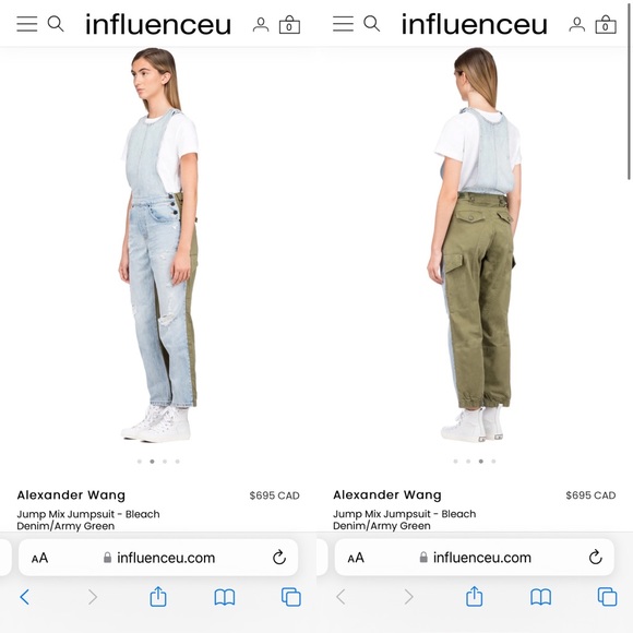 ALEXANDER WANG sz 27 Hybrid Overalls Jump Mix Denim Jumpsuit Green - Picture 8 of 8